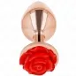 Preview: Copper-colored plug with red rose decoration at the end, on a white background.