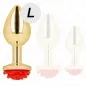 Preview: Golden plug with red rose, size L, in front of two transparent versions.