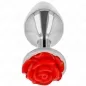 Preview: Silver plug with red rose decoration at the end, on a white background.