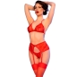 Preview: CHILIROSE - CR 4848 ROTER SPITZEN-BH + TANGA + STRÜMPFE SET L