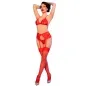 Preview: Roter Spitzen-Bh + Tanga + Strümpfe Set L – Chilirose