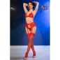 Preview: Roter Spitzen-Bh + Tanga + Strümpfe Set L – Chilirose