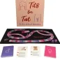 Preview: Brettspiel "Tits for Tat" mit Spielbrett, Karten und Würfeln, thematisiert sexuelle Verhandlungen.