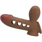 Preview: Brown bone-shaped dog toy with heart-shaped cutouts and a round handle.