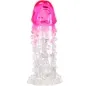 Preview: Transparent, textured cover with pink lace, cylindrical shape, for intimate products.