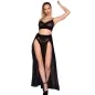 Preview: Frau in schwarzem, transparentem Outfit mit goldenen Ketten, posiert mit erhobenem Arm vor weißem Hintergrund.