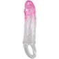 Preview: Transparent, pink silicone dildo with a textured shaft and ring at the end.