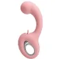 Preview: Pink, curved vibrator with handle and rounded tip, made of silicone.