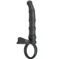 Preview: Black, ribbed sex toy with a ring and curved end.