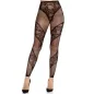 Preview: Schwarze Netzstrumpfhose mit floralen Mustern, getragen mit schwarzen High Heels.
