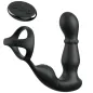 Preview: Schwarzes, ergonomisches Sexspielzeug mit Fernbedienung, bestehend aus einem Ring und einem strukturierten, gebogenen Schaft.