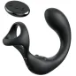 Preview: Black, ergonomic sex toy with remote control, consisting of a ring and a curved part.