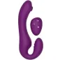Preview: Purple vibrator with remote control, curved shape, three buttons on the remote control.
