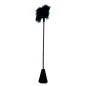 Preview: Black riding crop with a fluffy end and wide handle, against a white background.