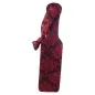 Preview: Wine bottle in a red, patterned fabric cover with a bow.