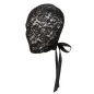 Preview: Black lace bonnet with floral patterns and a bow at the back of the head.