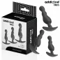 Preview: Black anal plug set in three sizes from Addicted Toys, with packaging in the background.