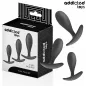 Preview: Schwarzes Analplug-Set von Addicted Toys, drei Größen, Verpackung und Produkte abgebildet.