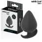 Preview: Black anal plug from Addicted Toys, 6.6 cm, next to the packaging.