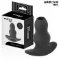 Preview: Black, hollow anal plug from Addicted Toys, 9.6 cm, pictured next to the packaging.