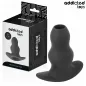Preview: Black, hollow anal plug from Addicted Toys next to the packaging, 11.1 cm in size.