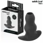 Preview: Black, hollow anal plug from Addicted Toys, 7.3 cm, next to the packaging.