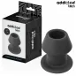 Preview: Schwarzer, hohler Analplug von Addicted Toys neben der Verpackung, 8,7 cm groß.
