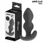 Preview: Schwarzer Analplug von Addicted Toys neben der Verpackung, 11,7 cm groß.
