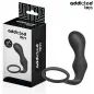 Preview: Schwarzes Sexspielzeug mit Ring neben Verpackung von "addicted toys".