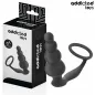 Preview: Schwarzes Sexspielzeug mit Ringgriff neben Verpackung von "addicted toys".