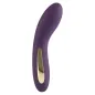 Preview: Lila Vibrator mit geschwungener Form und goldenen Akzenten, freigestellt auf weißem Hintergrund.