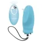Preview: Blue vibrator with remote control, both with a smooth surface and silver accents.
