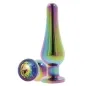 Preview: Metallic, rainbow-colored plug with a sparkling gemstone at the base.