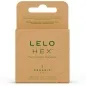 Preview: Packung LELO HEX Kondome, 3 Stück, organischer Latex, braune Verpackung mit grünem Text.