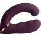 Preview: Lila, gebogenes Massagegerät mit goldfarbenem Akzent, ergonomisches Design.