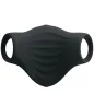 Preview: Schwarze, strukturierte Gesichtsmaske mit zwei Ohrschlaufen, wellenförmiges Design.