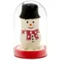 Preview: Snowman figure with black hat and red scarf in a transparent dome.