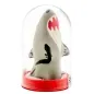 Preview: Grey shark with open mouth in a transparent dome on a red base.