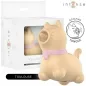 Preview: Katzenförmiger Stimulator mit rotierender Zunge, beige mit rosa Halsband, in Verpackung mit "intense" Logo.