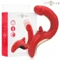 Preview: Roter Vibrator mit Verpackung, Markenname "intense", multifunktional, gebogene Form, magnetisches Ladegerät.