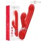Preview: Roter Vibrator mit Verpackung, Markenname "intense", zwei Motoren, ergonomisches Design, Bedienelemente an der Basis.