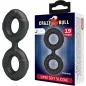 Preview: Black silicone ring in the shape of a figure eight next to packaging labeled "Crazy Bull" and "Super Soft Silicone".