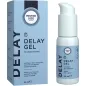 Preview: Blue packaging and bottle of Mister Size Delay Gel, 50 ml, vegan and condom compatible.