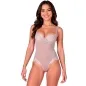 Preview: Woman in beige lace bodysuit, smiling, with long hair and earrings, against a white background.