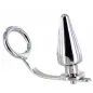 Preview: Metallic anal plug with ring handle and conical tip.