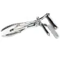 Preview: Metal speculum with handles and adjustment screw, on a white background.