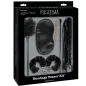 Preview: Bondage set including blindfold, feather tickler, handcuffs, whip and chain in black packaging.