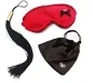 Preview: Red eye mask with black bow, black tassel and black pouch with bow detail.