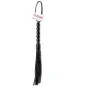 Preview: Black whip with a pearl-shaped handle and fringes, label with the word "Fetish" inscribed on it.
