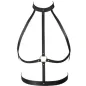 Preview: Black leather harness with collar and straps, connected by a metal ring in the middle.